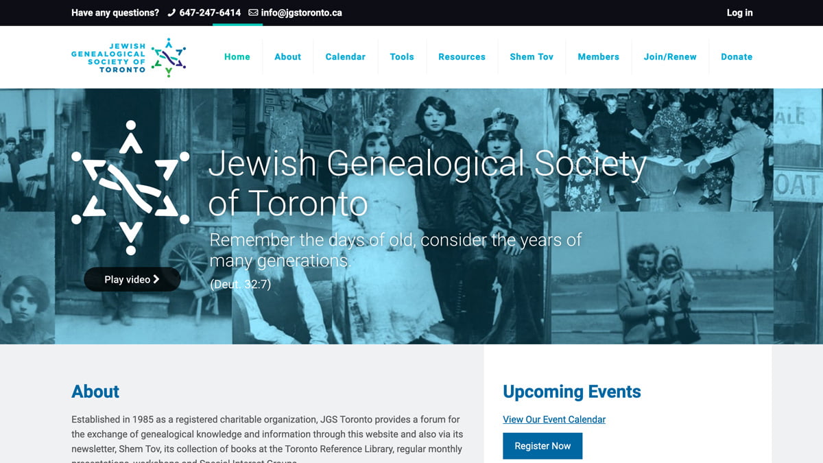 Jewish Genealogical Society of Toronto website – Iconica Communications
